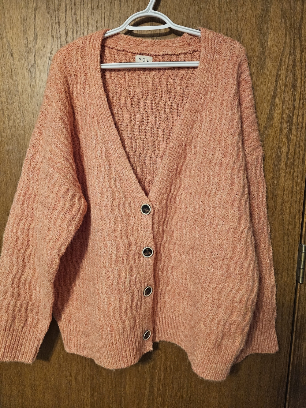 POL Cozy Button-Front Coral Knit Cardigan Sweater